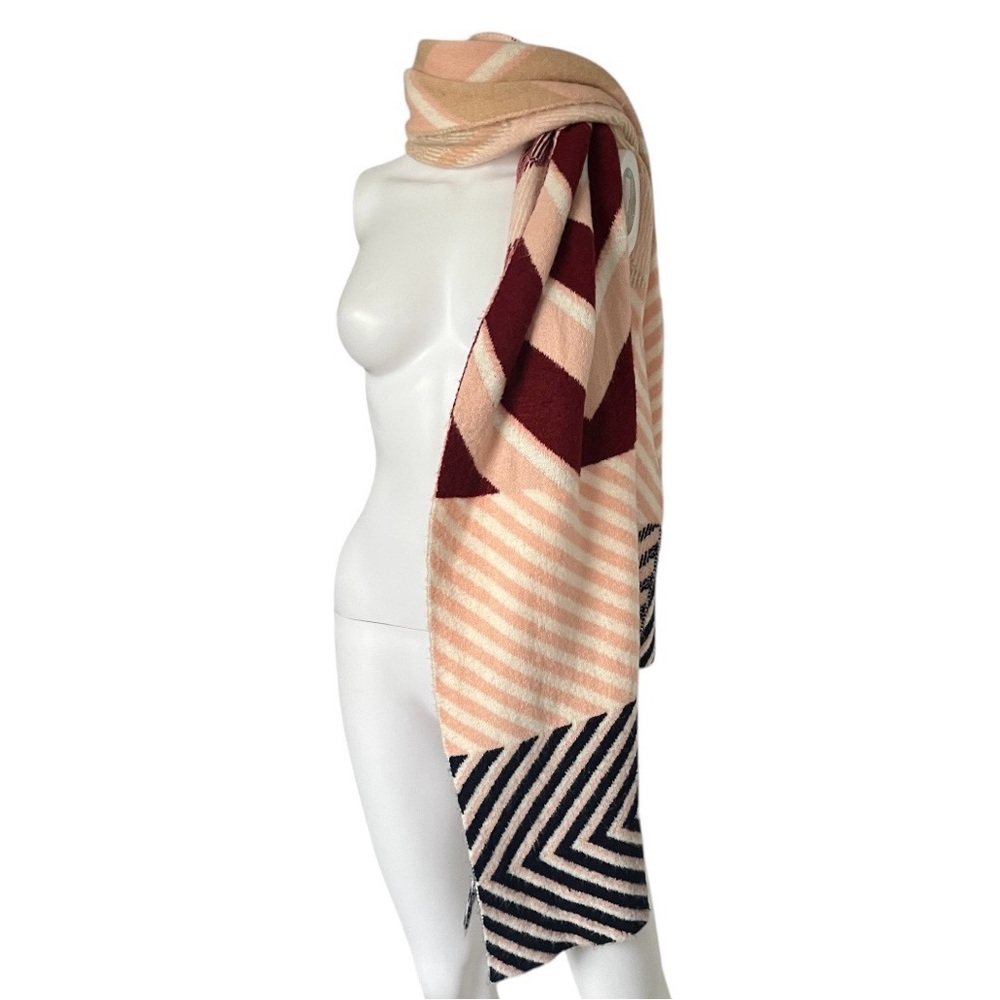 Maeve Anthropologie Large Colorful Scarf Stripes Chevron Pink Tan Knit